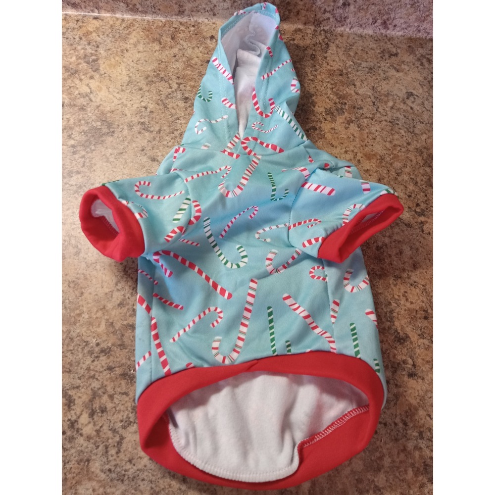 Christmas Candy Cane Cutie Dog Hoodie Light Blue Holiday Pet Sweater Medium